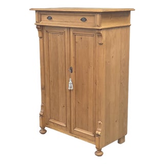Vintage German Natural Pine Tall Cabinet Cupboard For Sale