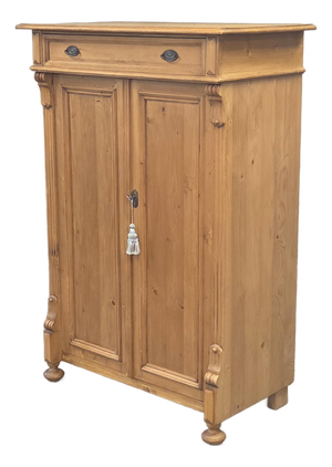 Vintage German Natural Pine Tall Cabinet Cupboard