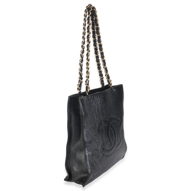 Contemporary Black Shiny Aged Calfskin North South Shopping Bag For Sale - Image 3 of 5