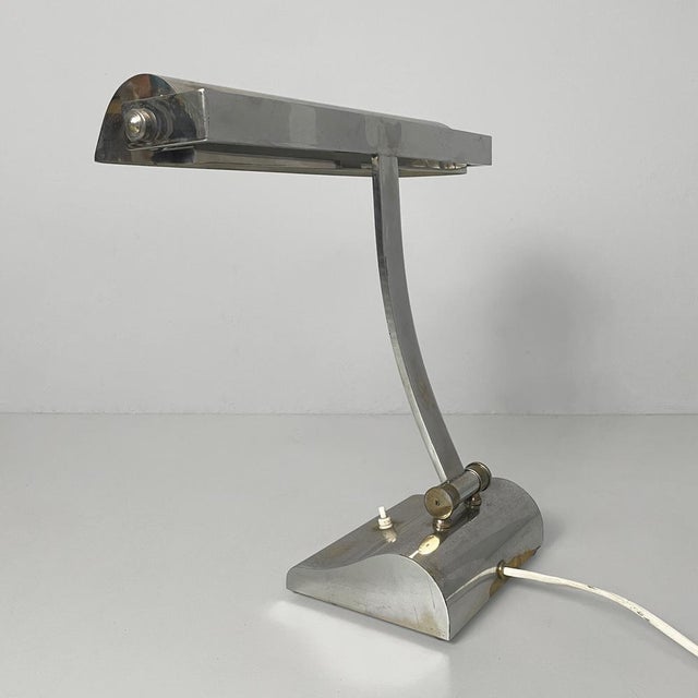 Metal Italian Art Deco Table Lamp in Chromed Brass, 1930s For Sale - Image 7 of 13