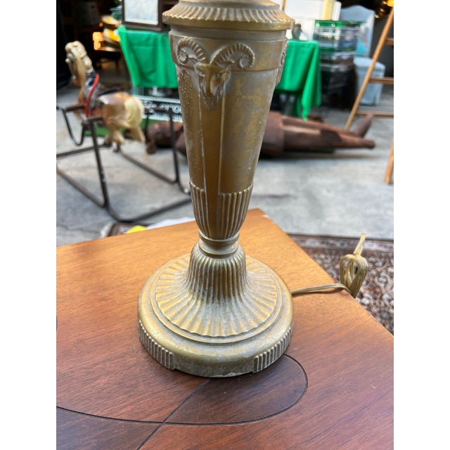 Metal 1970s Brass Tall Table Lamp With Ibex Details and Lampshade Included For Sale - Image 7 of 12