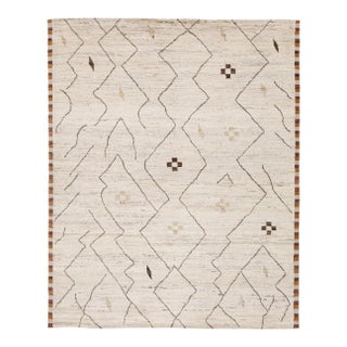 8x10 Modern Moroccan Tribal Wool Rug – Minimalist Cream & Earth Tone Geometric For Sale