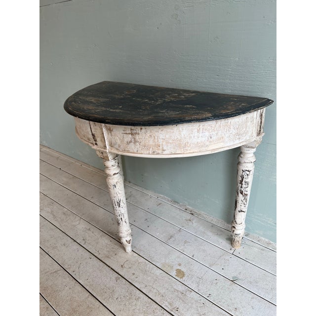 Early 20th Century Painted Italian Demi/Lune Console Table With Natural Wood Top For Sale - Image 5 of 8