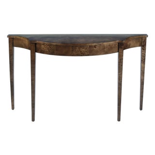 Chester 54 in. W Demilune Wood Traditional Console Table, Traditional Burl For Sale
