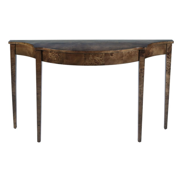 Chester 54 in. W Demilune Wood Traditional Console Table, Traditional Burl For Sale