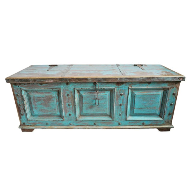 Mid 20th Century Jodhpur Blue Wood Trunk Table For Sale - Image 12 of 12