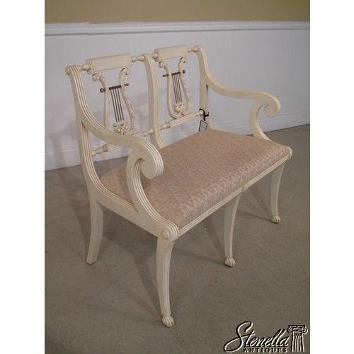 White Painted Shabby Chic Finish Lyre Back Settee Bench For Sale In Philadelphia - Image 6 of 9