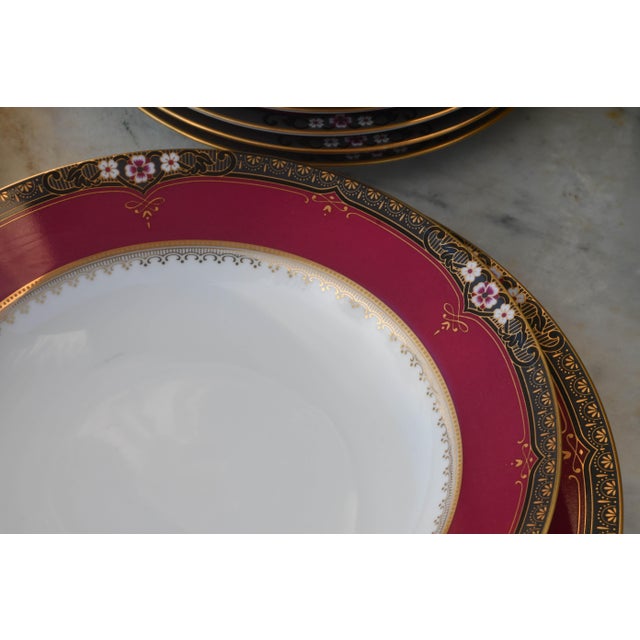 1960s Elegant Mid-Century Japanese Bone China Service for 12 in White and Noble Red For Sale - Image 6 of 17