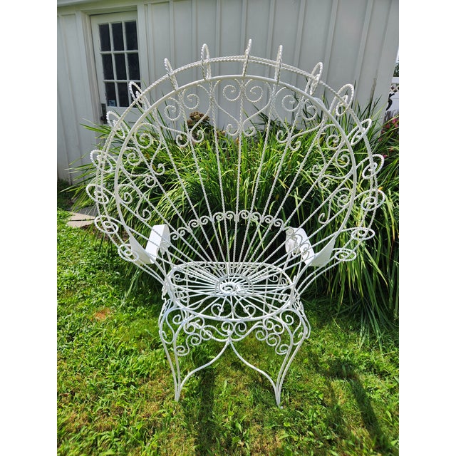 White Vintage White Twisted Metal Peacock Chair For Sale - Image 8 of 10