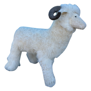 Mid 20th Century Vintage Folk Art Large Churro Sheep Footstool Ottoman Sculpture Wool