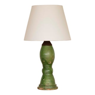 19th Century Spanish Terracotta Green Glaze Lamp For Sale