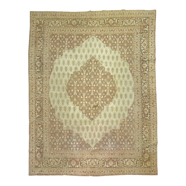 Antique Persian Tabriz Rug Herati Pattern in Brown and Cinnamon Tones - 9'1" x 12'11" For Sale
