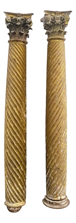 Gilded and Carved Wooden Columns, 1600s, Set of 2
