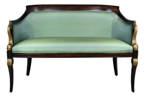 Classic French Empire Curved Walnut Sofa With Dolphin Arms