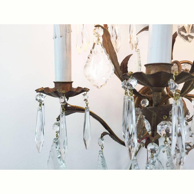 Nine-Light Gilded Iron and Crystal Wall Lamp, 1960s For Sale - Image 6 of 7