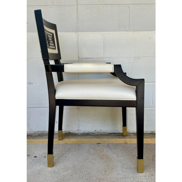 Wood Currey & Company Modern Black and Gold Greek Key Chairs Pair For Sale - Image 7 of 7