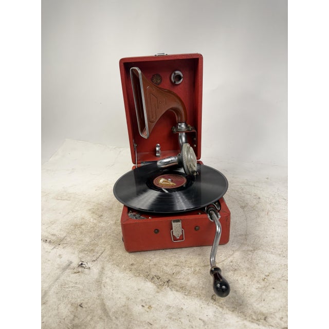 Vintage Portable Hand-Crank Gramophone, 1930s For Sale - Image 11 of 18