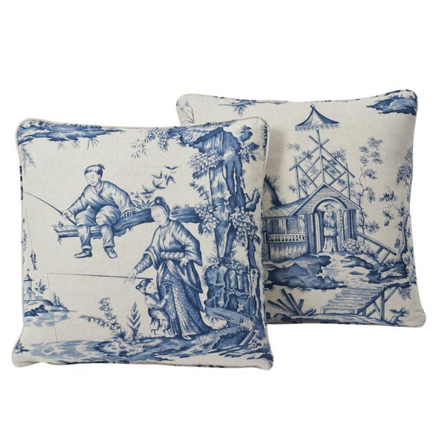 Victorian Shengyou Blue Toile 18" Pillow For Sale - Image 3 of 5