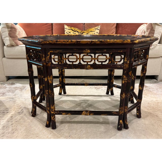 Vintage Maitland-Smith Chinoiserie Palm Beach Style Faux Bamboo and Faux Tortoise Coffee Table For Sale - Image 9 of 18