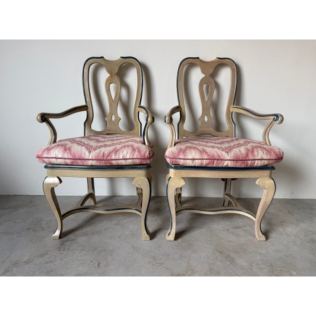 1970s 1970s Palm Beach Queen Anne–Style Carved Wood & Cane Dining Chairs — Set of 5 For Sale - Image 5 of 12