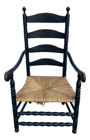 18th Century American New England Painted Maple Rush Seat Ladder Back Armchair