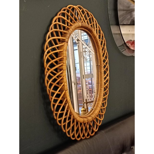 1950s Tan Bamboo Mirror, 1950s For Sale - Image 5 of 11