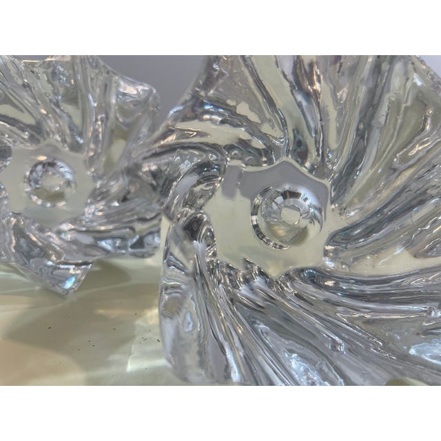 Set/2 Baccarat Crystal Glass Candle Stands Oreste Swirl France Signed For Sale - Image 4 of 6