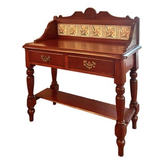Antique English Pine Washstand With Tile Back For Sale