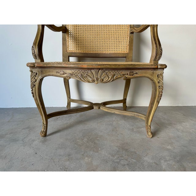 1970s Hollywood Regency French Louis XV Style Carved Wood Cane Fauteuil Armchair For Sale - Image 12 of 12