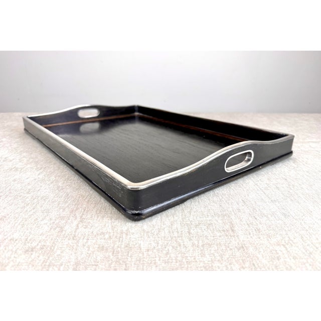 Art Deco Early 20th Century Japanese Silver-Mounted Zitan Wood Tea Serving Tray For Sale - Image 3 of 12