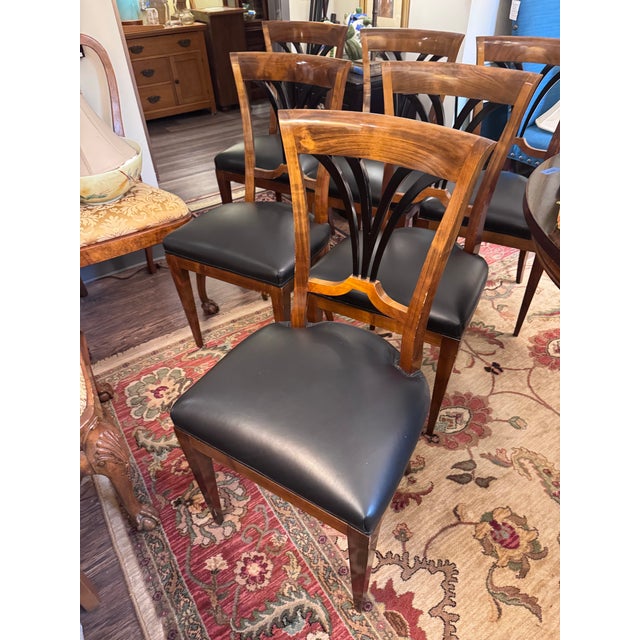 Set of 10 Biedermeier-Style Colombian Dining Chairs in Mahogany & Black Leather For Sale In Houston - Image 6 of 10