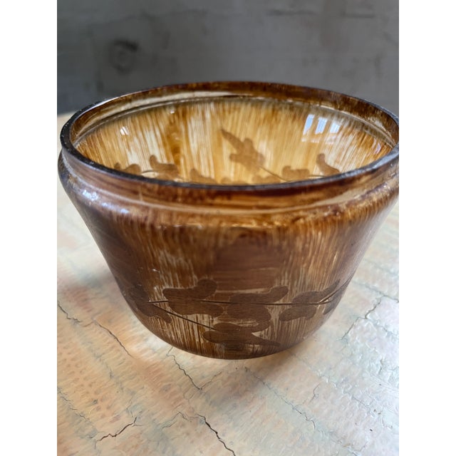 Vintage Apple Amber Glass Bowl With Brass Lid For Sale - Image 10 of 12