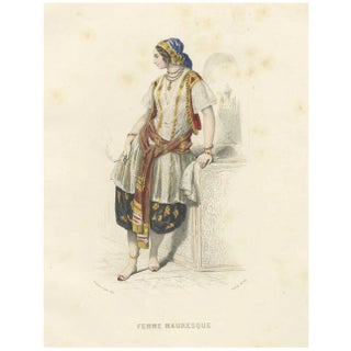 Compte-Calix, Algerian Woman's Costume, Hand-Colored Lithograph, 1853 For Sale