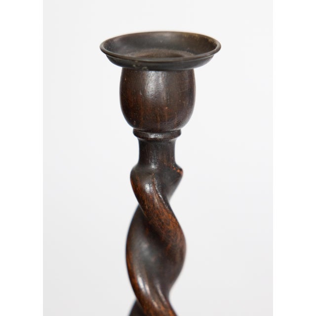 Antique English Barley Twist Oak Candlesticks - A Pair For Sale In Houston - Image 6 of 8