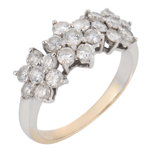 Vintage 1.70 Carat Diamond 18k White Gold Floral Ring, Size 6.5