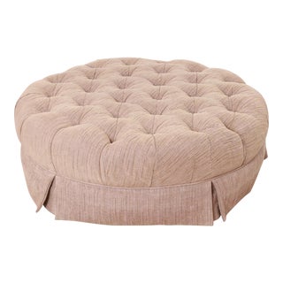 Baker Furniture Tufted Upholstered Large Round Ottoman For Sale