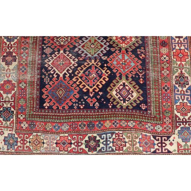 Dark Green Antique Caucasian Shirvan Gallery Rug With Geometric Diamond Design 4'6 X 12'0 For Sale - Image 8 of 13
