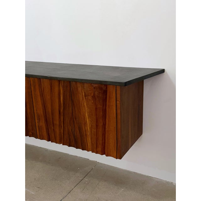 Mid-Century Modern Gino Russo Carved Wood & Slate Floating Credenza For Sale - Image 3 of 12