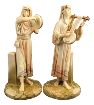 Egyptian Musicians by James Hadley for Royal Worcester, 1893, Set of 2