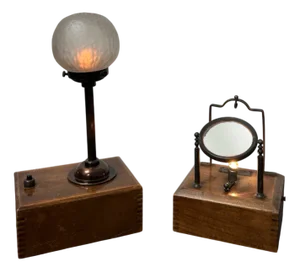 Vintage Industrial Optician's Magnifying Desk Lamps by Aubrey Franks of Manchester, Set of 2