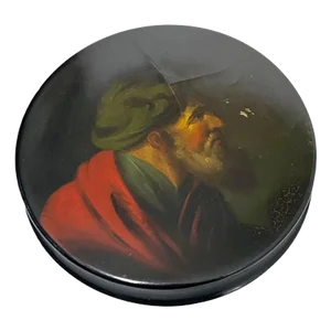 Papier-Mâché Snuffbox Painted with a Portrait of a Bearded Man