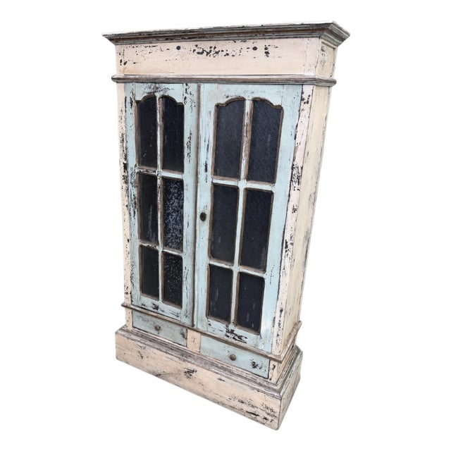 French Provincial Distressed Painted Display Cabinet Used in Frasier (2004) For Sale