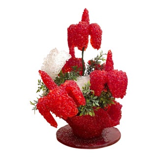 Vintage 1960's Era Red and White Lucite Plastic Floral Lamp. For Sale