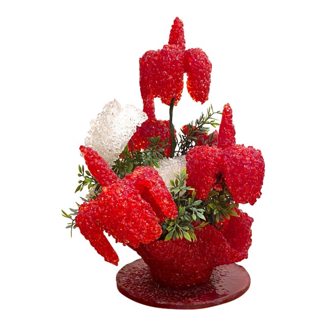 Vintage 1960's Era Red and White Lucite Plastic Floral Lamp. For Sale