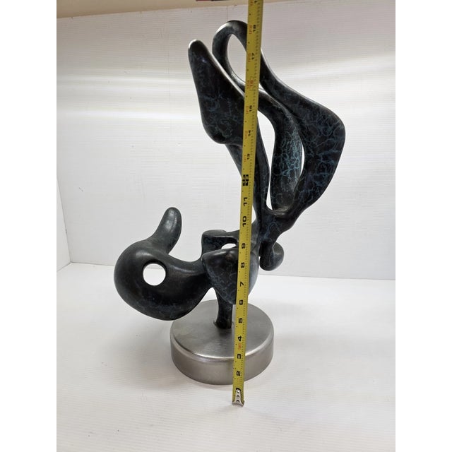 Gray 1980s Large 20" Solid Bronze Abstract Organic Modern Sculpture Verdigris Patina 40 LBS For Sale - Image 8 of 17