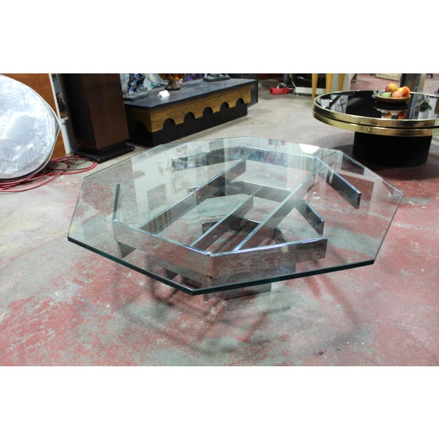 1960s Paul Mayen for Habitat Glass & Chrome Octagonal Coffee Table For Sale - Image 10 of 10