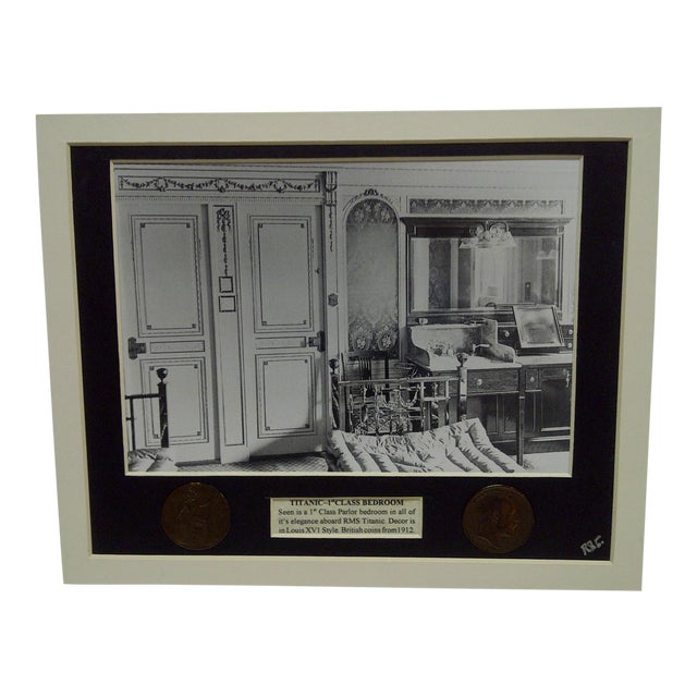 1912 Matted Multi Media Collage Titanic 1st Class Bedroom