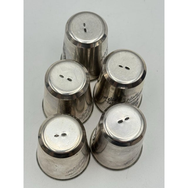 Silver 1950s Rare 5 Soviet Armenian 875 Silver Vodka Cups 875 Star Russian Hallmark 875 Silver Purity Yerevan Opera 1955 Gilt For Sale - Image 8 of 8