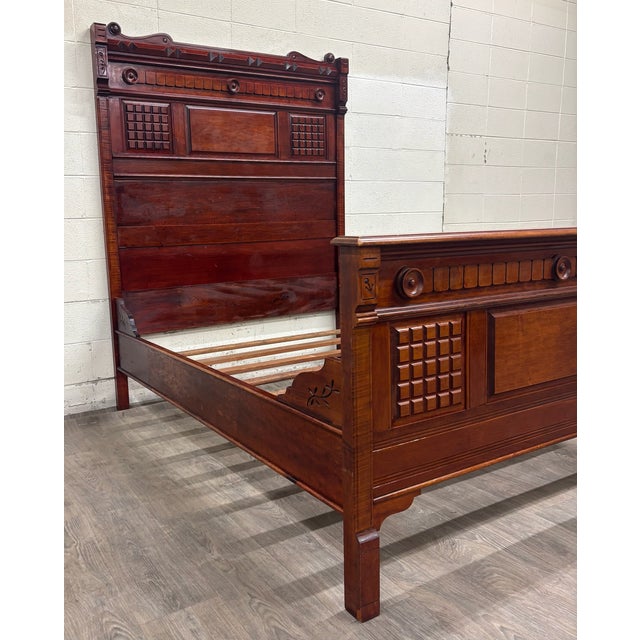 Victorian Antique Full Size Late 19th Century Victorian Eastlake Monumental High Back Bed For Sale - Image 3 of 12