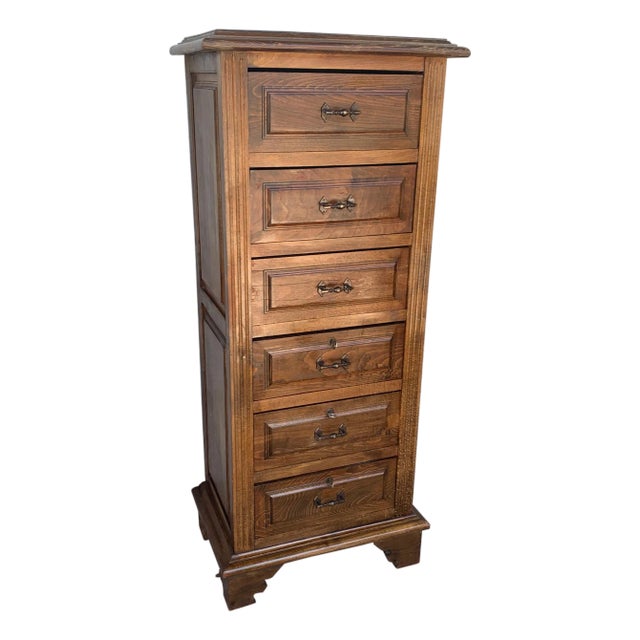 20th Century Spanish Carved Pine Tuscan Six Drawers Chiiffonier with Locks For Sale